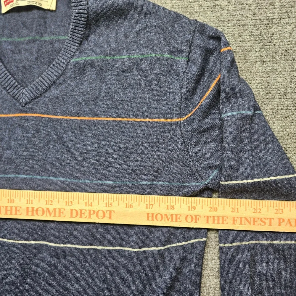Levis Mens Slim Fit V-Neck Sweater Blue Striped Wool Blend L S37173-472 F2